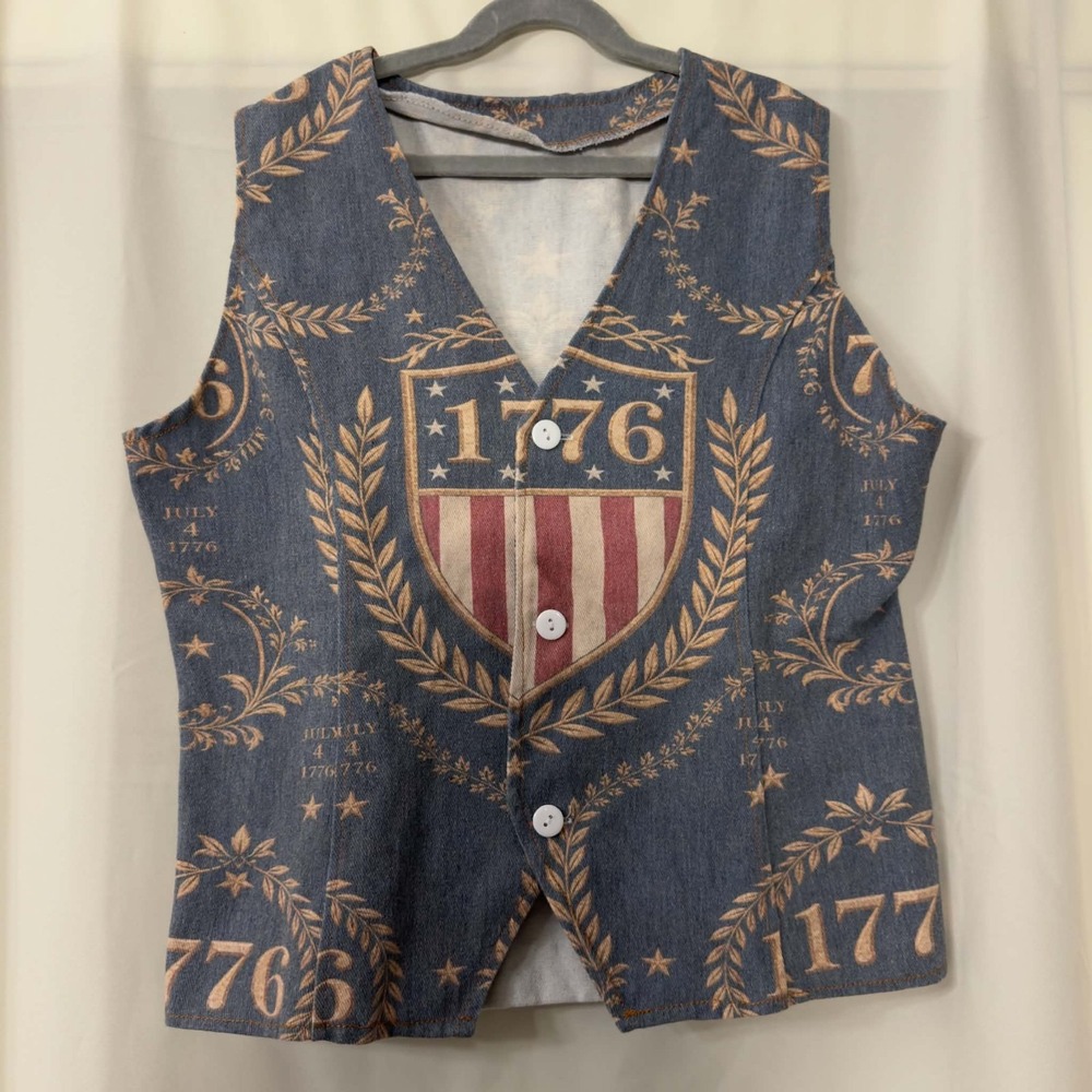 Unbranded 1776 Americana Vest Blue Patriotic Button Front Vintage Inspired Women